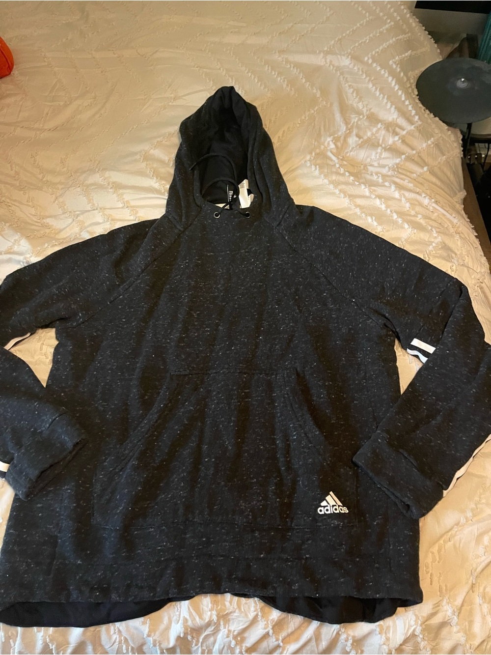 adidas Black Speckled Hooded Pullover Sweatshirt